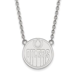 14k White Gold NHL Edmonton Oilers Large Necklace, 18 Inch